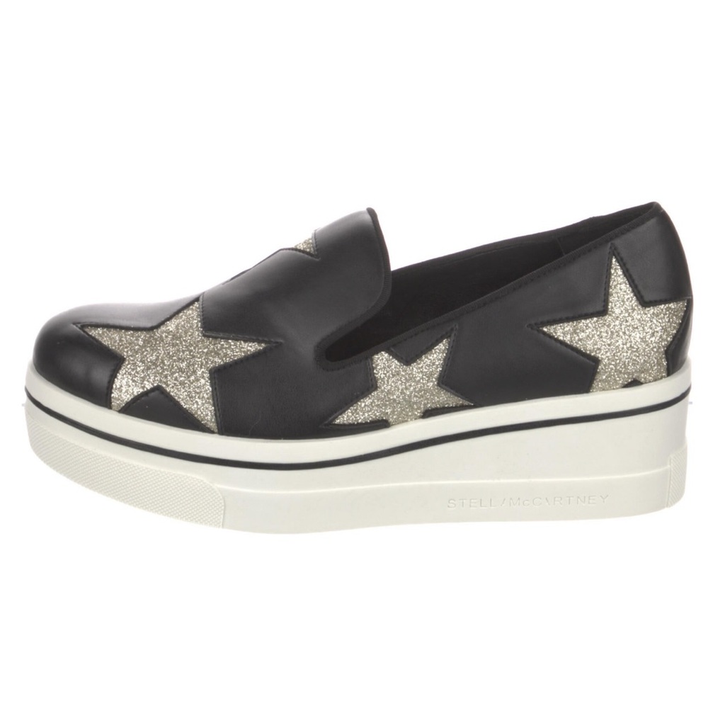 Stella McCartney Canvas Printed Wedge Sneakers Stars Black